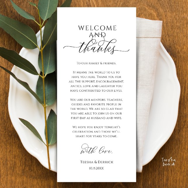 Modern Wedding Dinner Place Setting Thank You Card (Modern Wedding Dinner Place Setting Thank You Card in black and white)