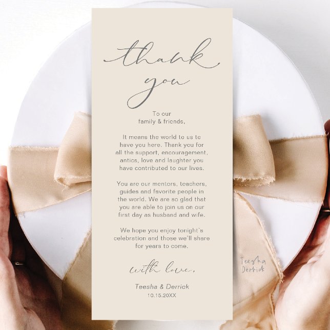 Modern Wedding Dinner Place Setting Thank You Card (Modern Wedding Dinner Place Setting Thank You Card in Cream and grey)