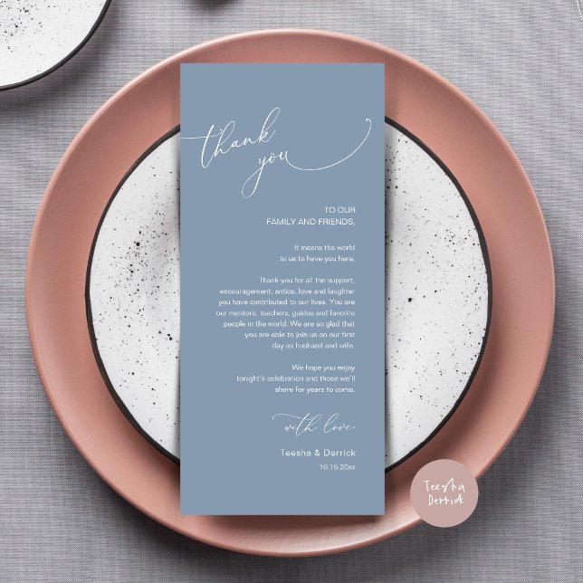 Modern Wedding Dinner Place Setting Thank You Card (Modern Wedding Dinner Place Setting Thank You Card, Plate decor, in Dusty Blue)