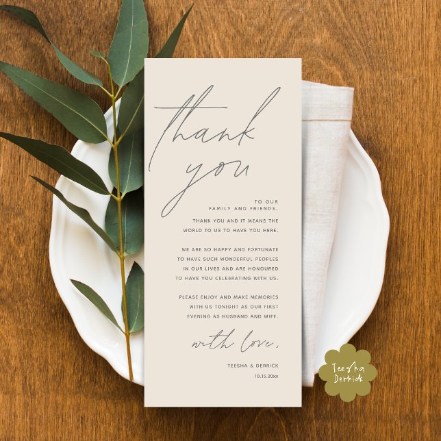 Modern Wedding Dinner Place Setting Thank You Card (Modern Wedding Dinner Lunch Brunch Celebration Place Setting Thank You Card in Cream Grey)