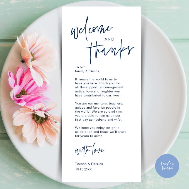 Modern Wedding Dinner Place Setting Thank You Card (Modern Casual Wedding Dinner Place Setting Thank You Card in navy blue)