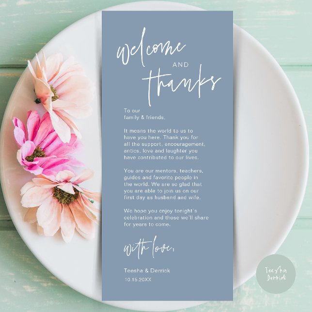 Modern Wedding Dinner Place Setting Thank You Card (Modern Casual Wedding Dinner Place Setting Thank You Card in dusty blue)