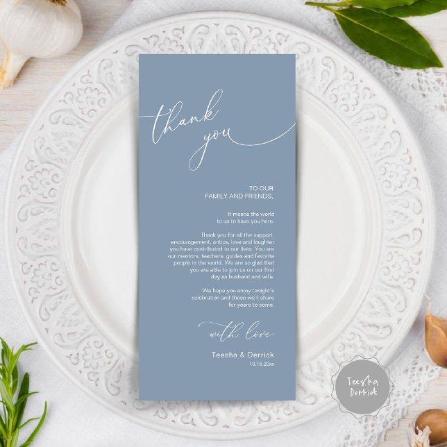 Modern Wedding Dinner Place Setting Thank You Card (Modern Wedding Dinner Place Setting Thank You Card, in dusty blue)