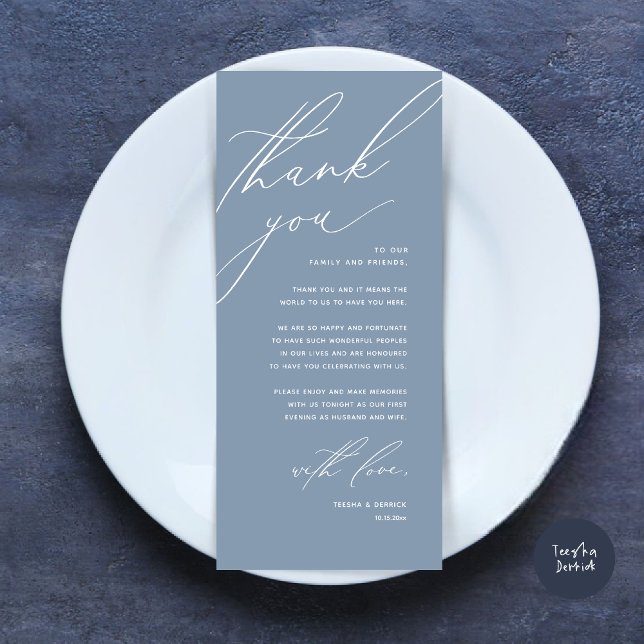 Modern Wedding Dinner Place Setting Thank You Card (Modern Wedding Dinner Place Setting Thank You Card, Minimalist Dusty Blue)