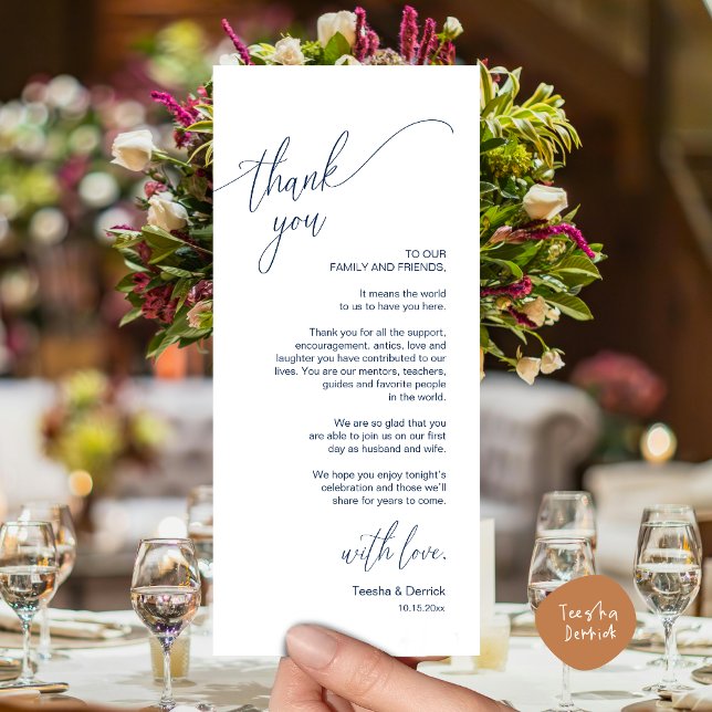 Modern Wedding Dinner Place Setting Thank You Card (Modern Wedding Dinner Place Setting Thank You Card, in Classy Navy Blue)