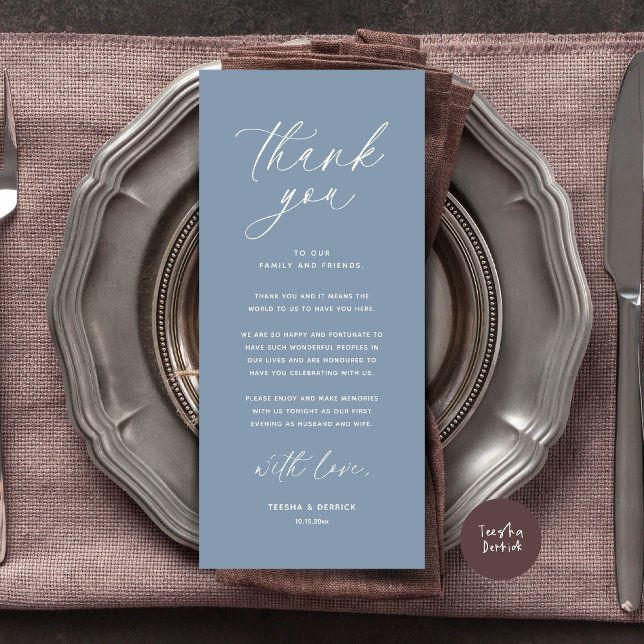 Modern Wedding Dinner Place Setting Thank You Card (Wedding Dinner Place Setting Thank You Card Modern Romantic Contemporary Classy Dusty Blue)
