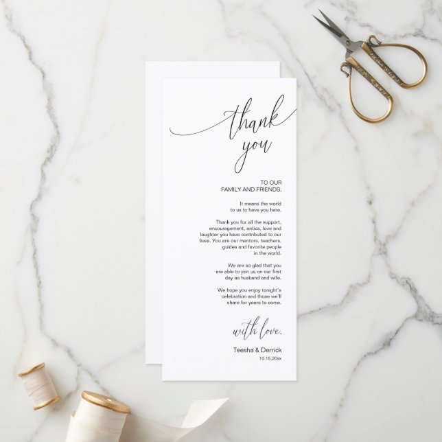 Modern Wedding Dinner Place Setting Thank You Card (Front/Back In Situ)