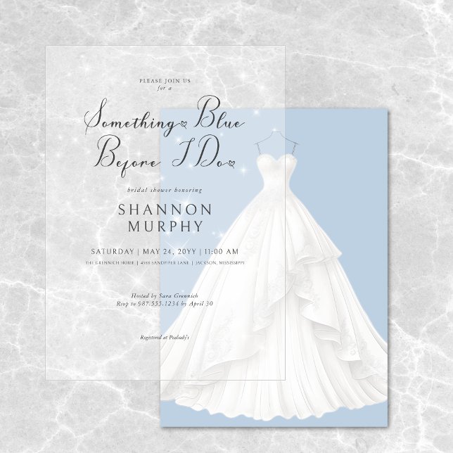 Modern Wedding Dress Blue Background Shower Invitation (Creator Uploaded)