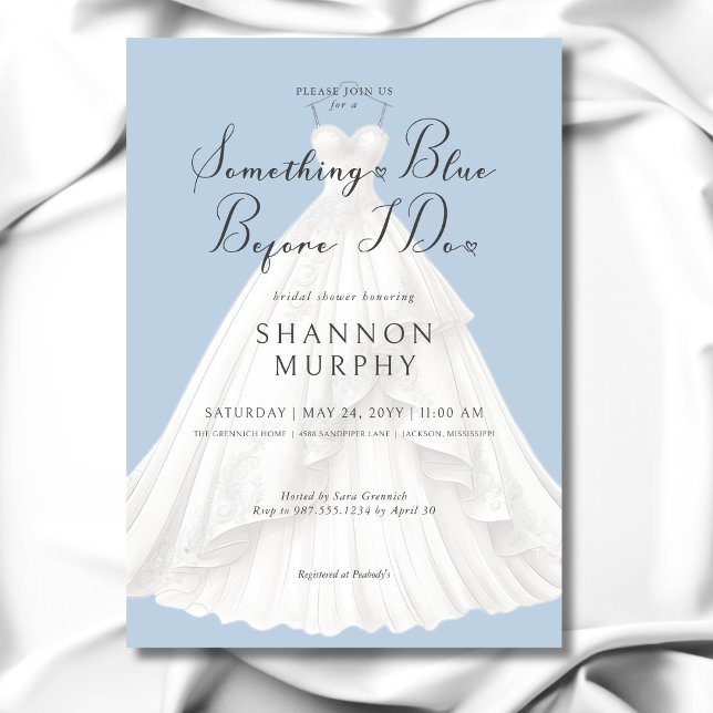 Modern Wedding Dress Something Blue Bridal Shower Invitation (Modern Wedding Dress Something Blue Bridal Shower Invitation)