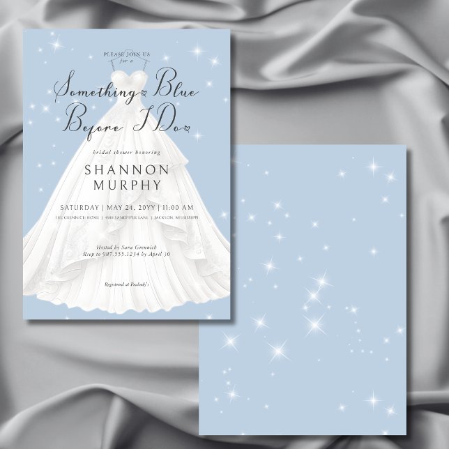 Modern Wedding Dress Something Blue Sparkle Shower Invitation (Modern Wedding Dress Something Blue Sparkle Shower Invitation)