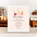 Modern wedding drink menu cocktails illustration poster<br><div class="desc">Modern wedding drink menu cocktails illustration with 3 cocktails watercolor illustration and modern script font on pastel blush pink.</div>