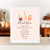 Modern wedding drink menu cocktails illustration