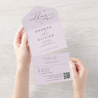 Modern Wedding Elegant Chic Calligraphy Lavender All In One Invitation