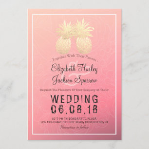 Modern Wedding Elegant Gold Foil Pineapple Couple Invitation