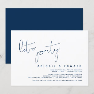 Modern Wedding Elopement, Let's Party, Navy Blue Invitation