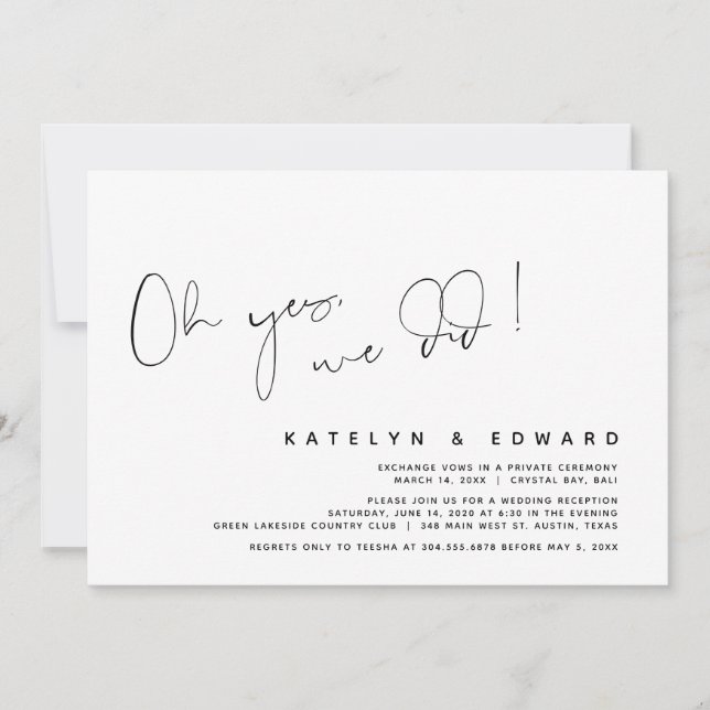 Modern Wedding Elopement, Oh Yes, We Did Invitation (Front)