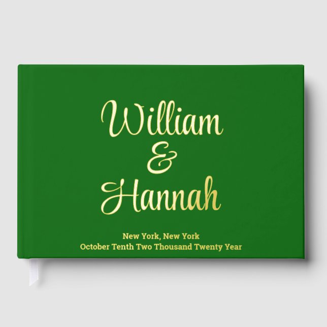 Modern Wedding Emerald Green with Gold Hardcover Guest Book (Front)