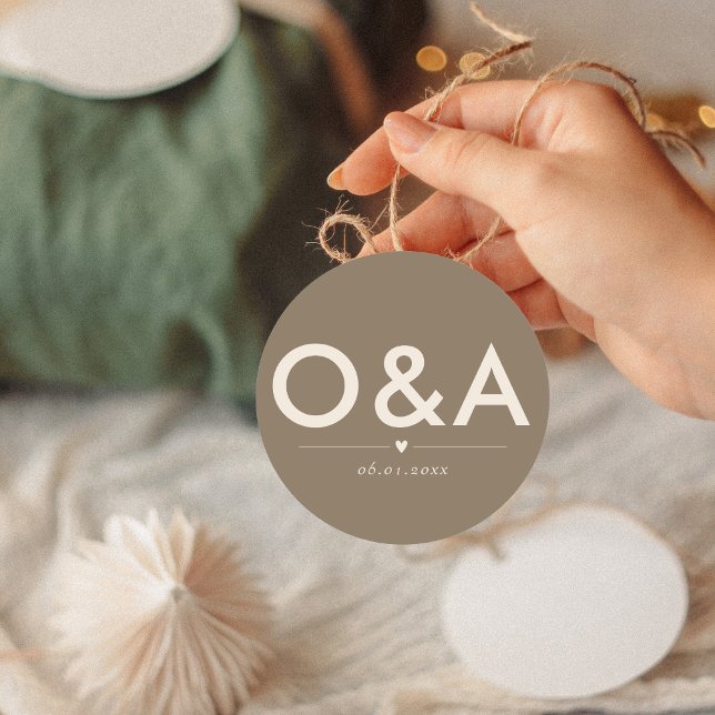 Modern Wedding Envelope Monogram | Dark Neutral Classic Round Sticker (Creator Uploaded)