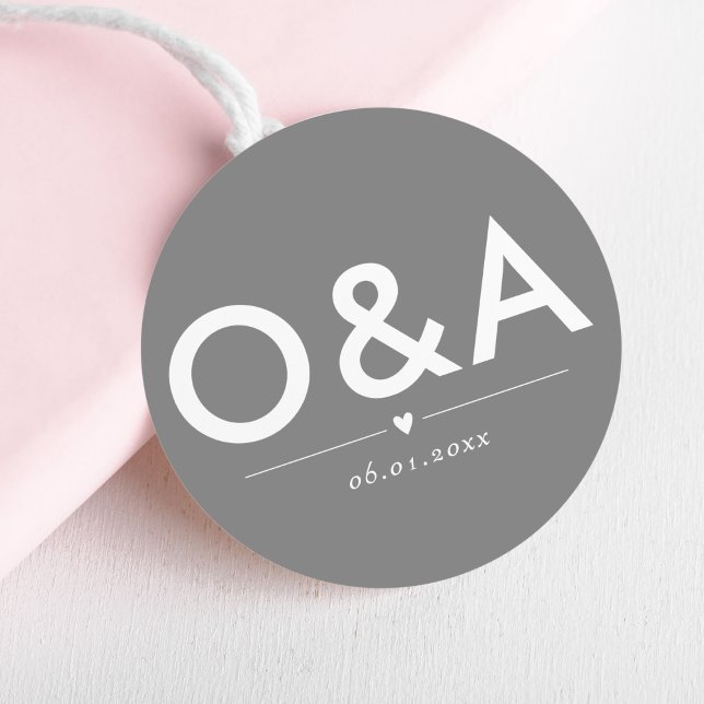 Modern Wedding Envelope Monogram | Dark Silver Classic Round Sticker (Creator Uploaded)