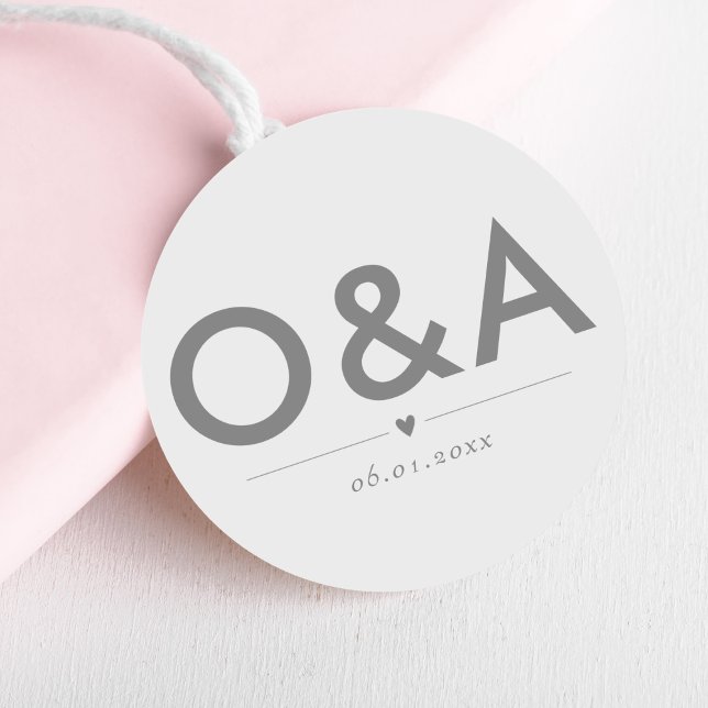 Modern Wedding Envelope Monogram | Light Silver Classic Round Sticker (Creator Uploaded)