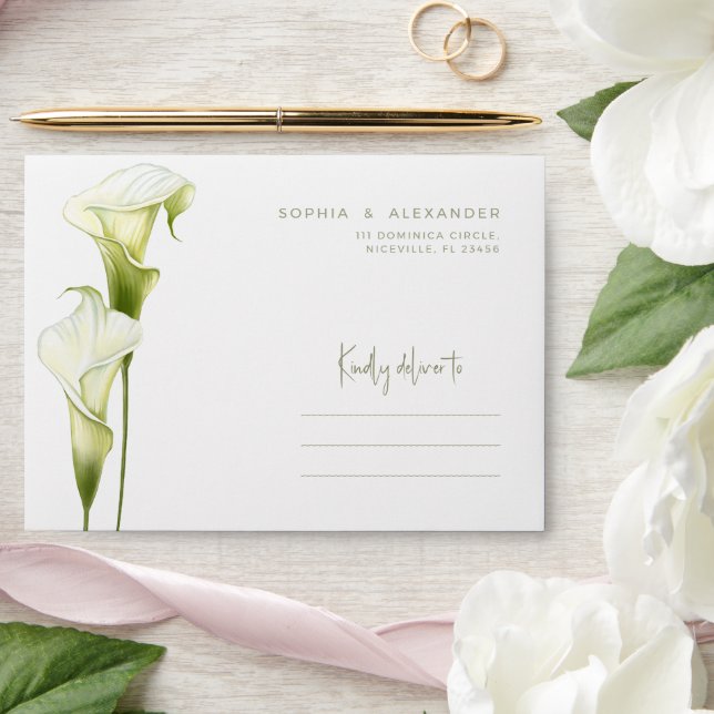 Modern wedding envelopes with calla lilies.  (Wedding)