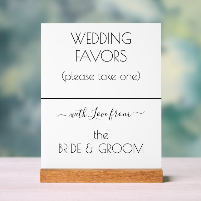 Modern Wedding Favours White Black Typography Acrylic Sign (Neutral)