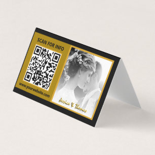 Modern Wedding Fold Cards, QR Code, Photo, Black Business Card