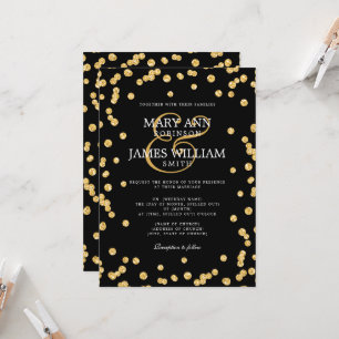 Modern Wedding Gold Glitter Confetti Black Invitation