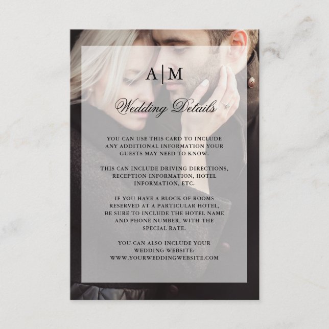 Modern Wedding Guest Details | Photo with Overlay Enclosure Card (Front)