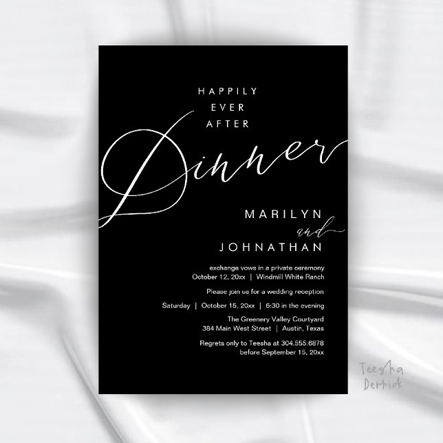 Modern Wedding Happily Ever After Reception Dinner Invitation (Modern Wedding Happily Ever After Reception Dinner Invitation Card in Black and White)