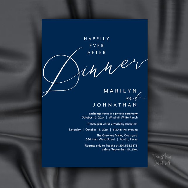 Modern Wedding Happily Ever After Reception Dinner Invitation (Modern Wedding Happily Ever After Reception Dinner Invitation Card in Navy Blue)