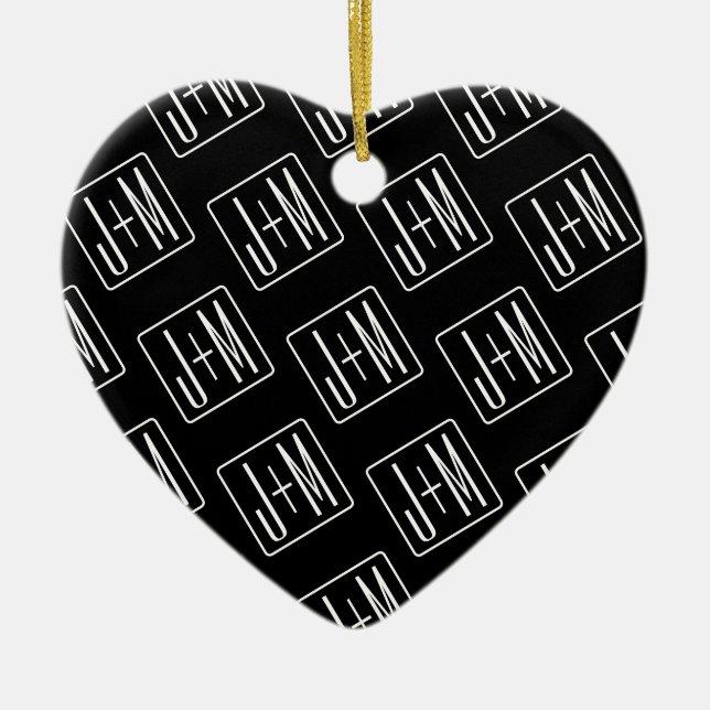 Modern Wedding Initials Pattern | Black & White Ceramic Ornament (Front)