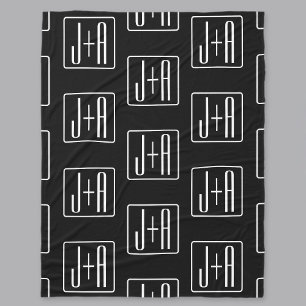 Modern Wedding Initials Pattern Black & White Fleece Blanket