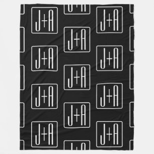 Modern Wedding Initials Pattern   Black & White Fleece Blanket