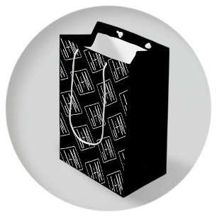 Modern Wedding Initials Pattern Black & White Medium Gift Bag