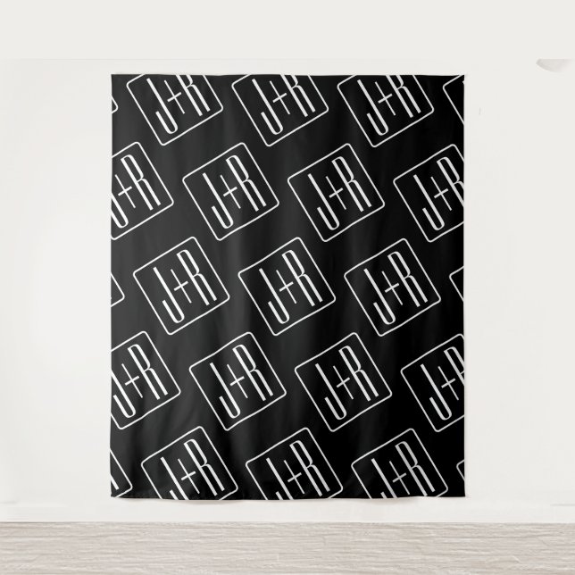Modern Wedding Initials Pattern | Black & White Tapestry (Front)