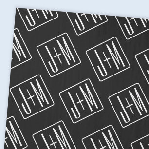 Modern Wedding Initials Pattern Black & White Tissue Paper
