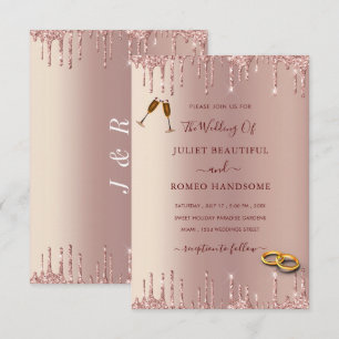 Modern Wedding Invitation Rose Blush Glitter Drips