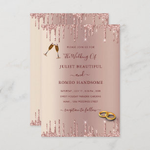 Modern Wedding Invitation Rose Blush Glitter Drips