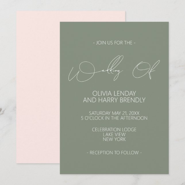 Modern Wedding Invitation | Sage Green Blush Pink (Front/Back)