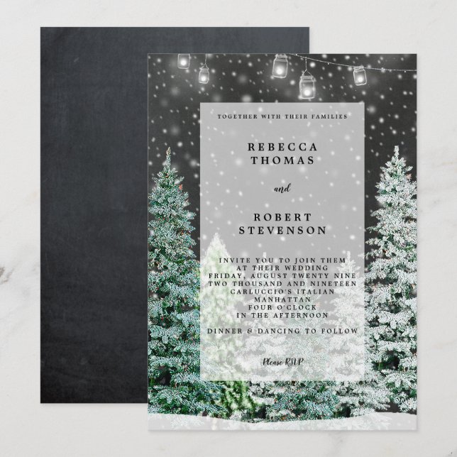 modern wedding invitation winter christmas snow (Front/Back)