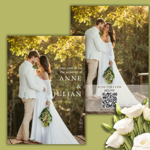 Modern Wedding invitation with 2 photos & QR Code