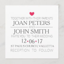 Modern wedding invitation with hearts