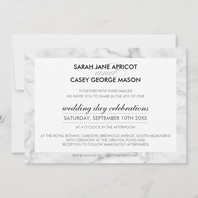 MODERN WEDDING INVITE modern mod spot black marble (Back)