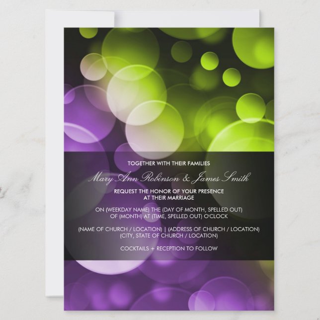 Modern Wedding Lights at Night Purple Lime Invitation (Front)