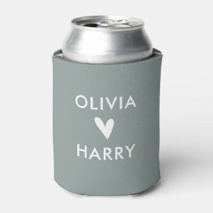 Modern Wedding Love Heart Can Cooler   Sage Green