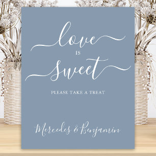 Modern Wedding Love Sweet Personalized Dusty Blue Poster