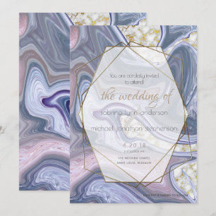 Modern Wedding Marbleized Purple Rose Agate Invitation