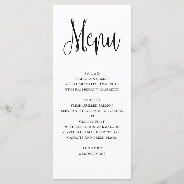 Modern wedding menu. Black and white dinner menu (Front)