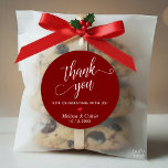 Modern Wedding Minimalist Thank You Gifts Classic Round Sticker<br><div class="desc">Modern Wedding Minimalist Thank You Gifts Classic favour Round Sticker,  in classy script,  red heart,  with bride and groom signature and wedding date,  burgundy wine deep red theme.</div>